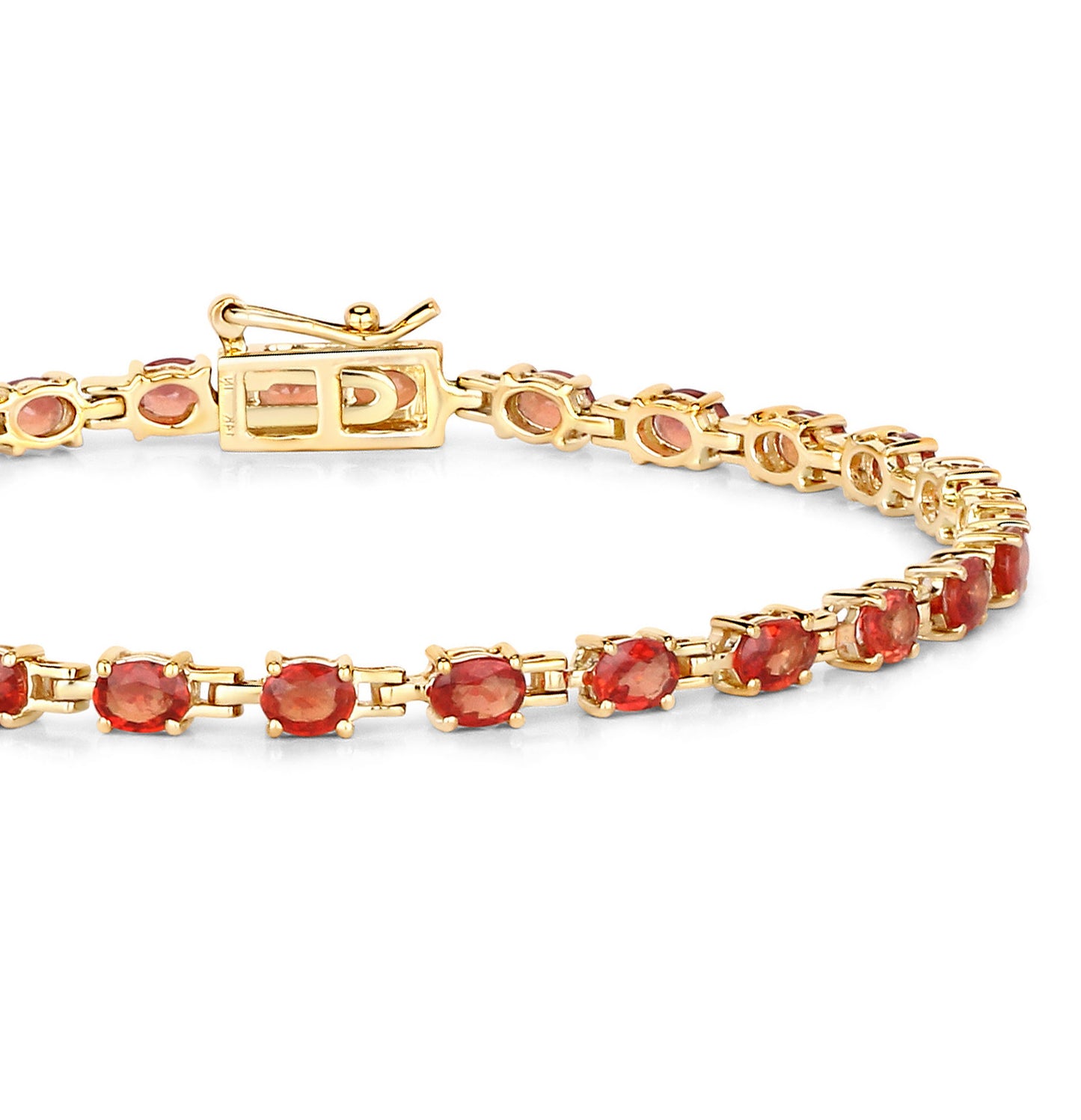 Stunning Natural Red Orange Sapphire Tennis Bracelet 7 Carats 14K Yellow Gold