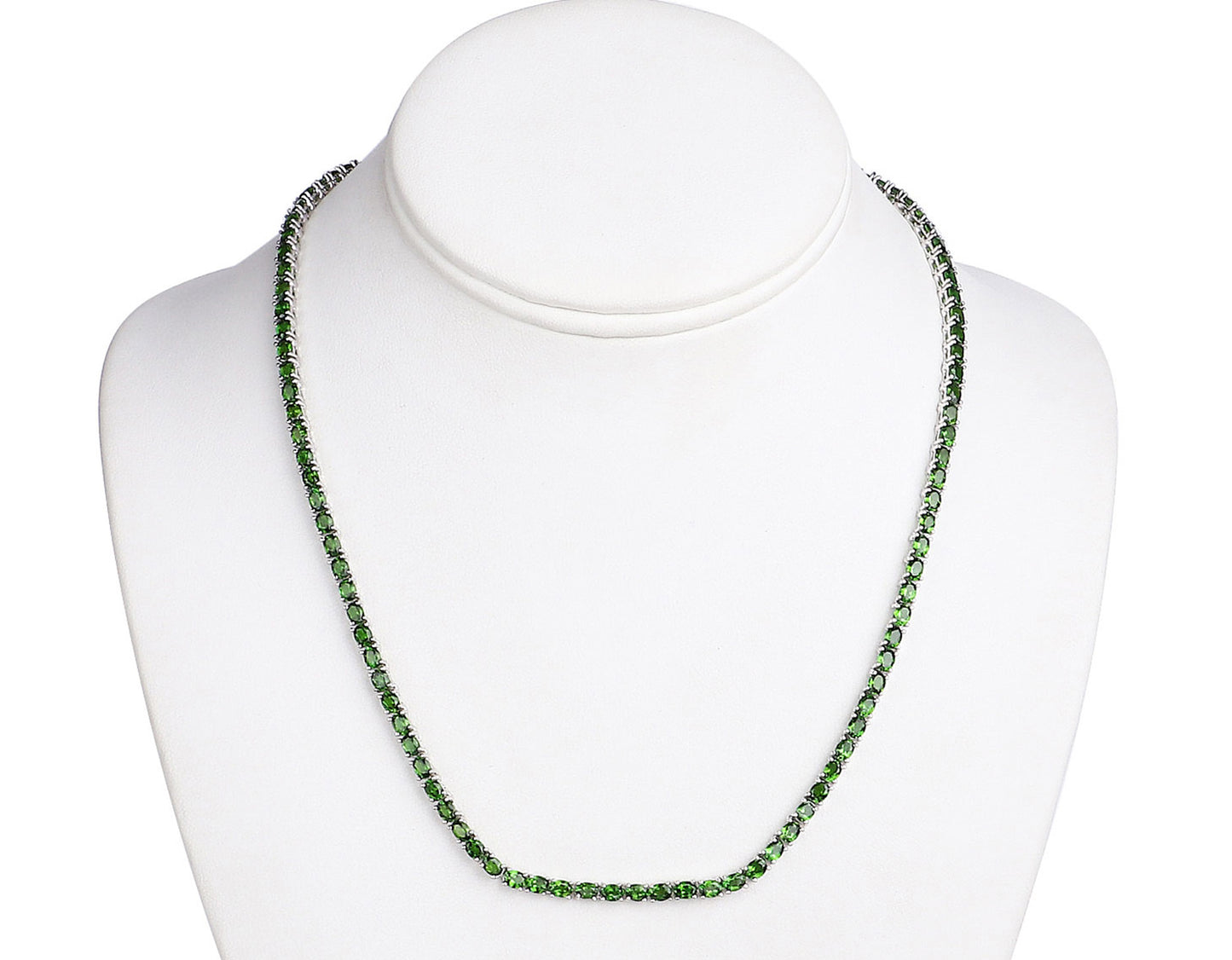 Natural Green Chrome Diopside Tennis Necklace 19 Carats Sterling Silver