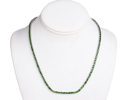 Natural Green Chrome Diopside Tennis Necklace 19 Carats Sterling Silver