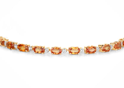 Orange Sapphire Tennis Bracelet Diamond Links 7.4 Carats 14K Yellow Gold