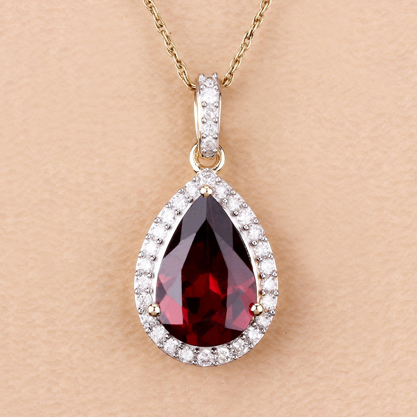 Natural Rhodolite Garnet Pendant Diamond Setting 3.30 Carats 14K Yellow Gold