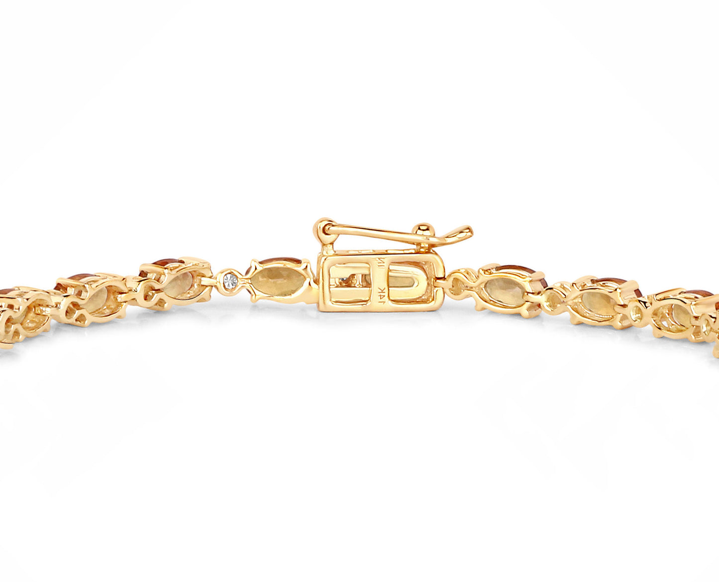 Orange Sapphire Tennis Bracelet Diamond Links 7.4 Carats 14K Yellow Gold