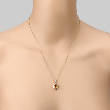 Natural Yellow Sapphire and Diamond Halo Pendant 14K Yellow Gold