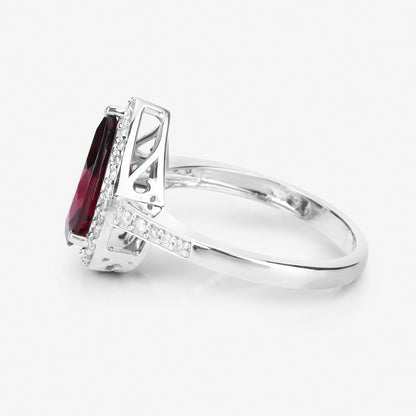 Rhodolite Garnet Cocktail Ring Diamond Setting 3.25 Carats 14K White Gold