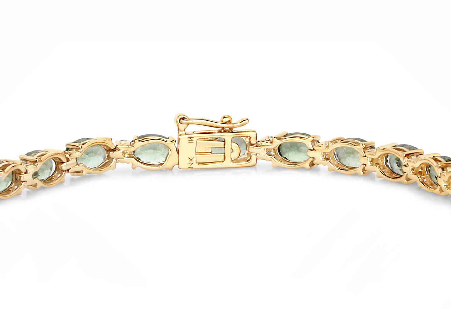 Natural Green Sapphire and Diamond Tennis Bracelet 12.80 Carats 14K Yellow Gold