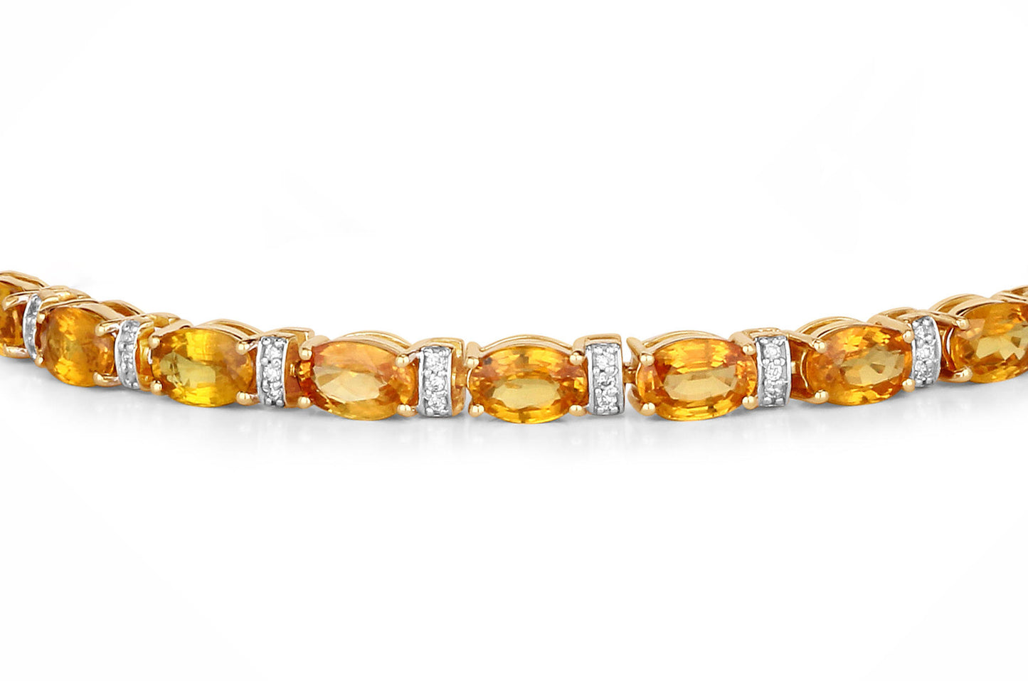 Orange Sapphire Tennis Bracelet Diamond Links 12.35 Carats 14K Yellow Gold