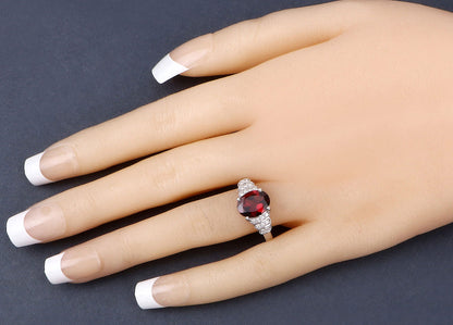 Natural Rhodolite Garnet Bridge Ring Diamond Setting 2.9 Carats 14K White Gold