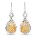 Natural Cabochon Golden Rutile Quartz Dangle Earrings Set With Topaz