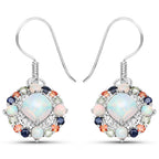 Natural Ethiopian Opal Dangle Earrings Set With Multicolored Sapphires