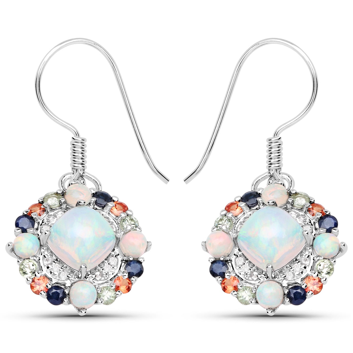 Natural Ethiopian Opal Dangle Earrings Set With Multicolored Sapphires