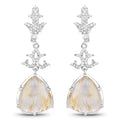 Natural Golden Rutile Quartz Dangle Earrings Set With Topaz
