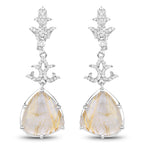 Natural Golden Rutile Quartz Dangle Earrings Set With Topaz