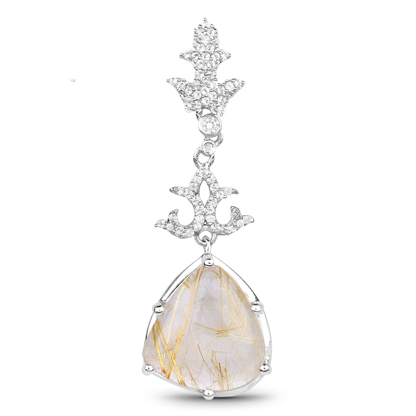 Natural Golden Rutile Quartz Dangle Earrings Set With Topaz