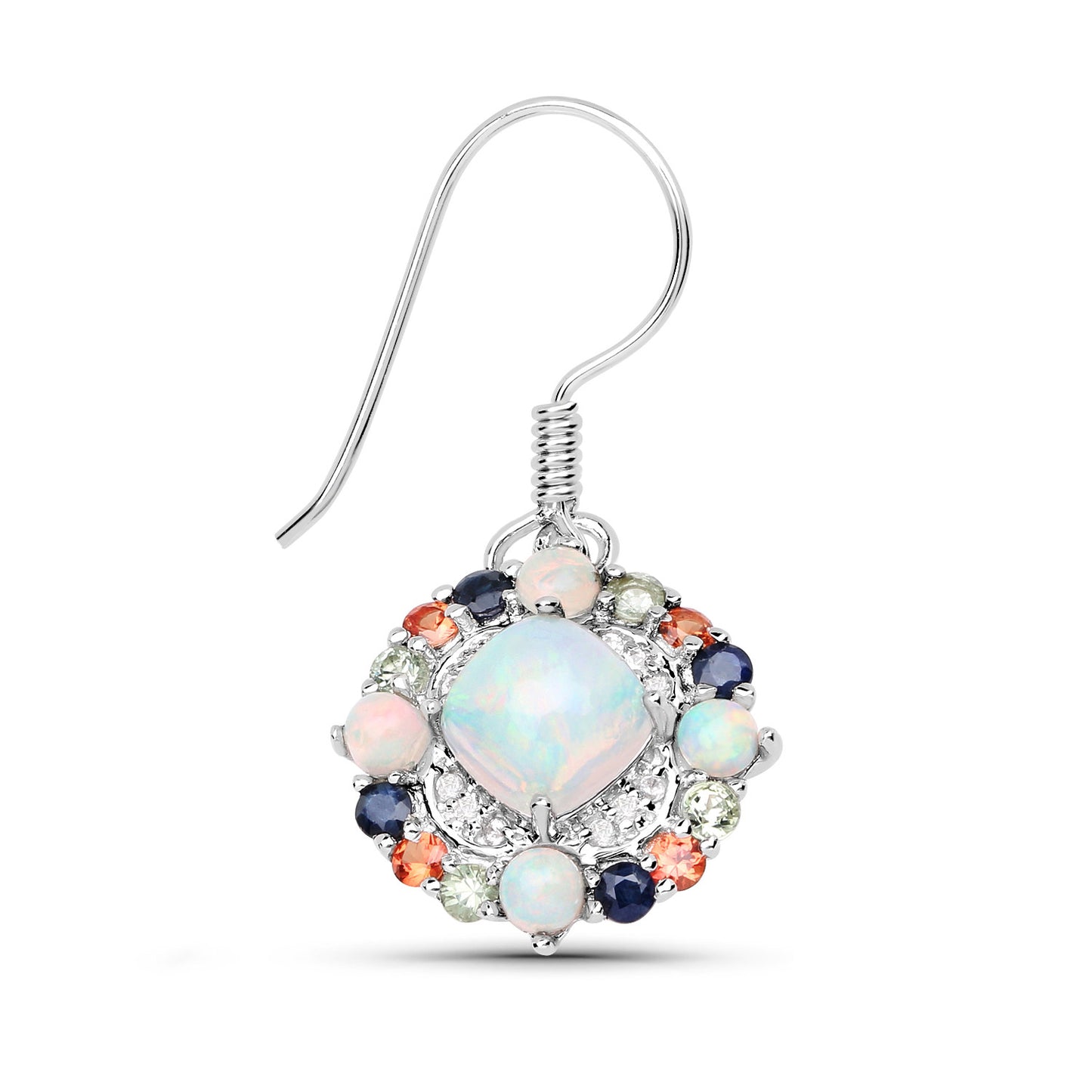 Natural Ethiopian Opal Dangle Earrings Set With Multicolored Sapphires