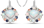 Natural Ethiopian Opal Dangle Earrings Set With Multicolored Sapphires
