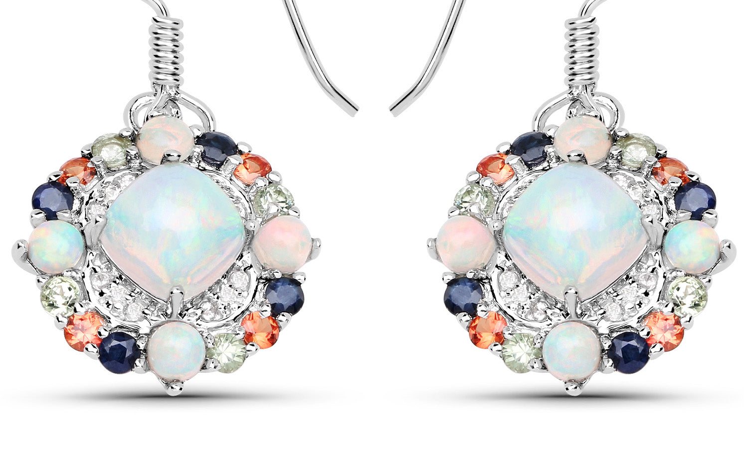Natural Ethiopian Opal Dangle Earrings Set With Multicolored Sapphires