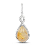 Natural Cabochon Golden Rutile Quartz Dangle Earrings Set With Topaz