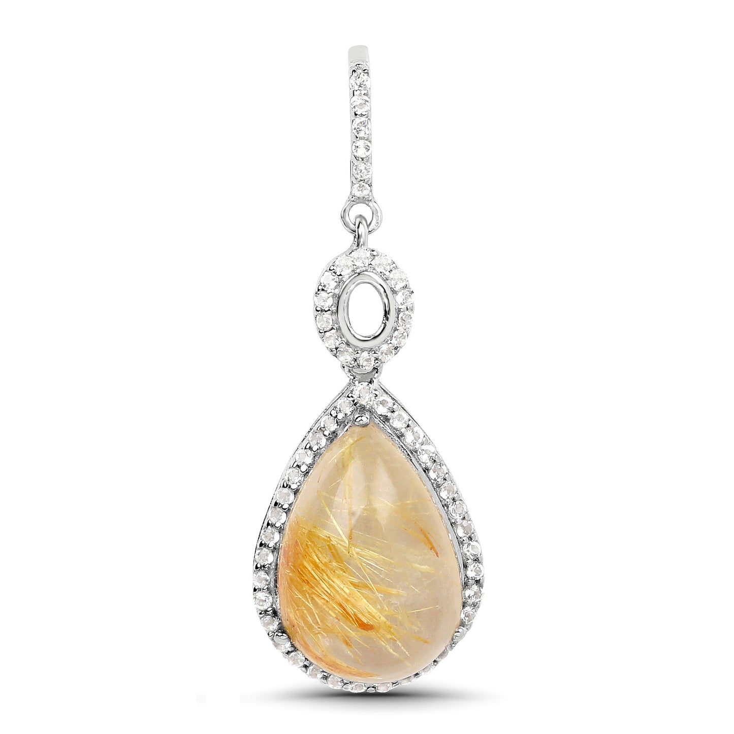 Natural Cabochon Golden Rutile Quartz Dangle Earrings Set With Topaz