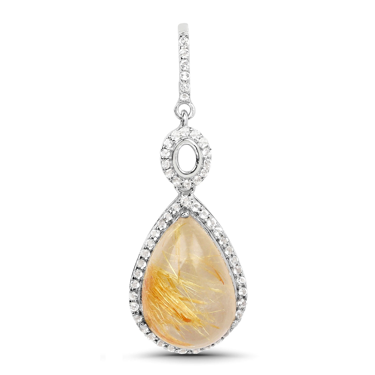 Natural Cabochon Golden Rutile Quartz Dangle Earrings Set With Topaz