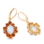 Natural Ethiopian Opal & Citrine Dangle Earrings 14K Gold Plated Silver