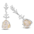 Natural Golden Rutile Quartz Dangle Earrings Set With Topaz