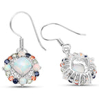 Natural Ethiopian Opal Dangle Earrings Set With Multicolored Sapphires