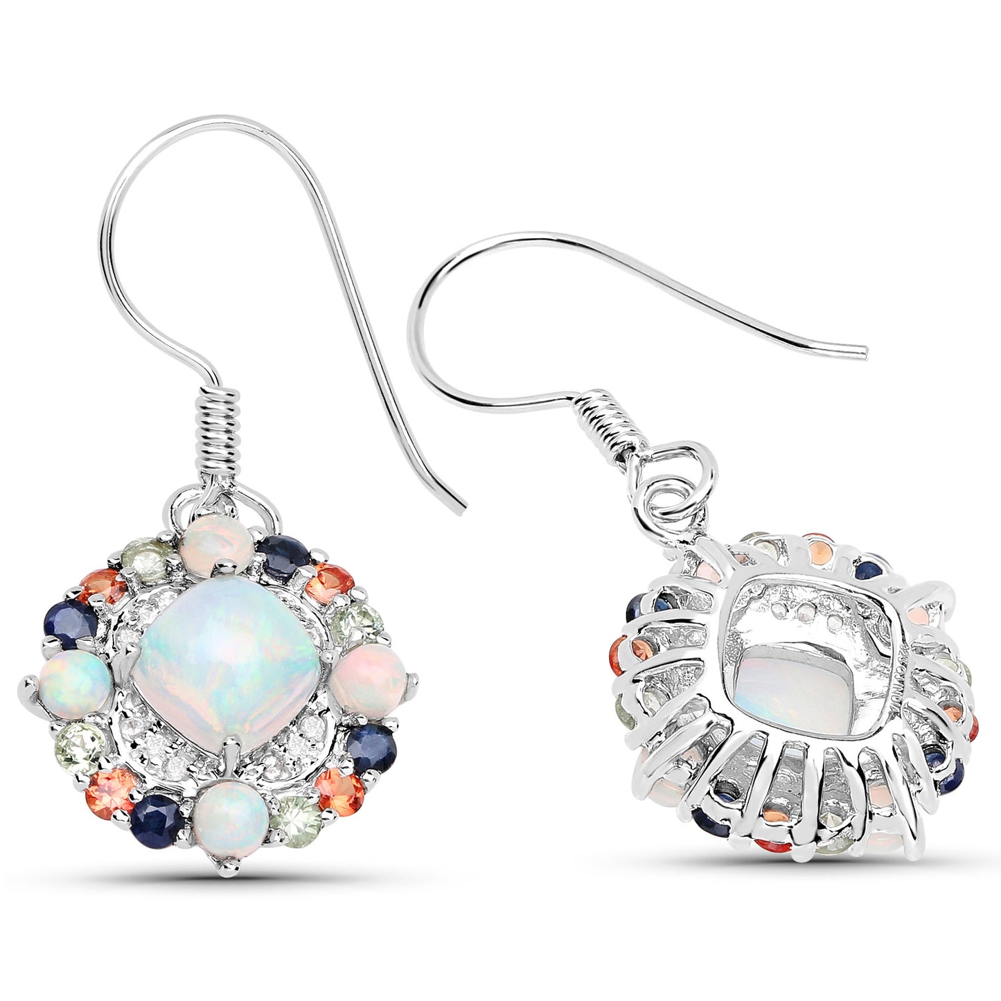 Natural Ethiopian Opal Dangle Earrings Set With Multicolored Sapphires