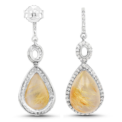 Natural Cabochon Golden Rutile Quartz Dangle Earrings Set With Topaz