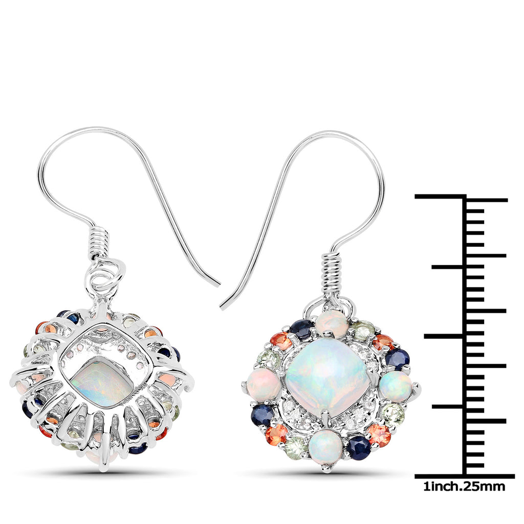 Natural Ethiopian Opal Dangle Earrings Set With Multicolored Sapphires