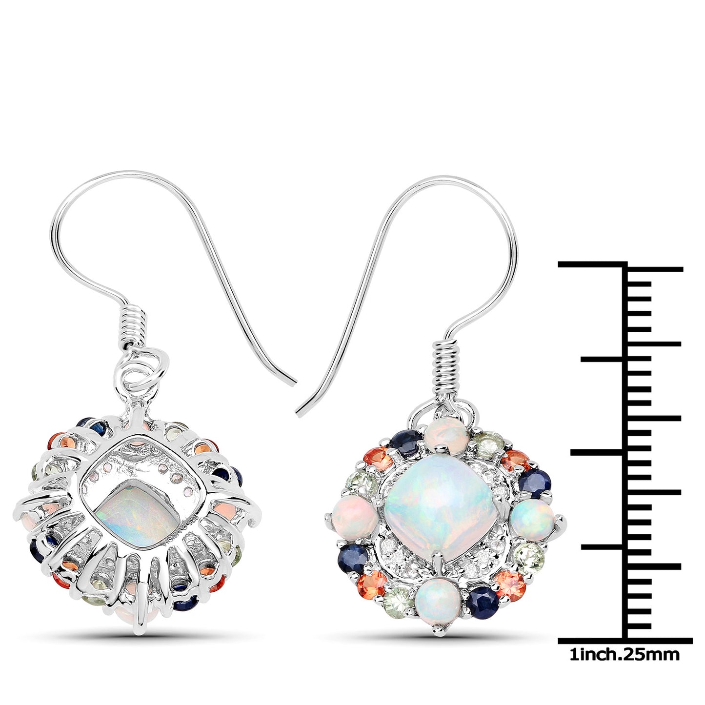 Natural Ethiopian Opal Dangle Earrings Set With Multicolored Sapphires