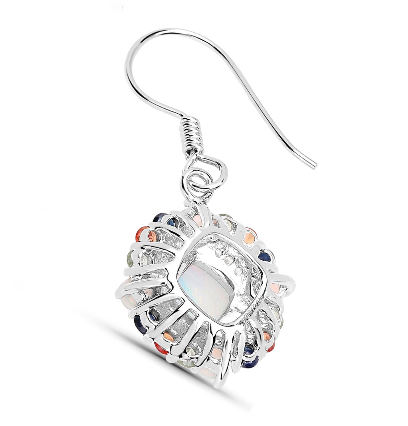Natural Ethiopian Opal Dangle Earrings Set With Multicolored Sapphires