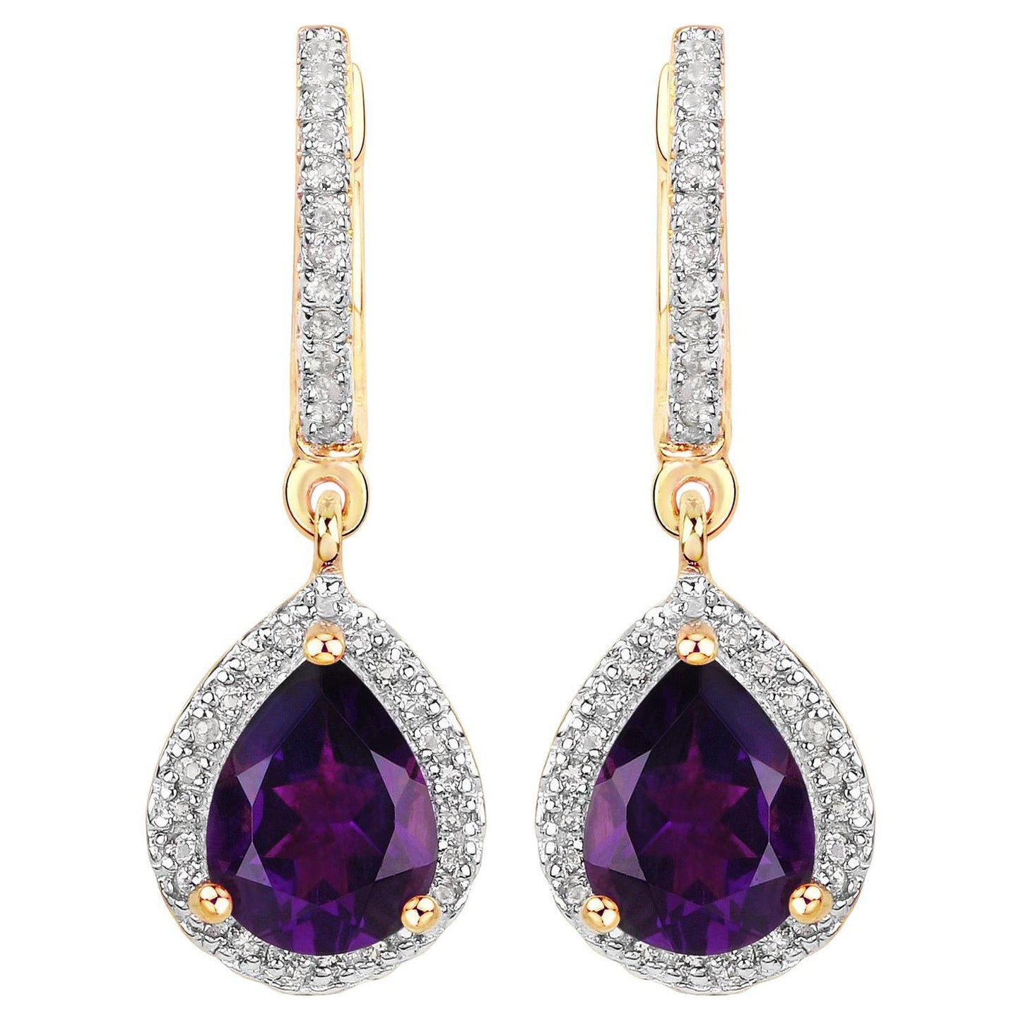 Amethyst Dangle Earrings White Topaz 2.28 Carats 18K Yellow Gold Plated Silver