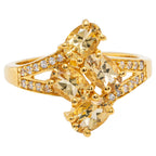 Beryl Bypass Ring Zircon Setting 1.75 Carats 24K Yellow Gold Plated Silver
