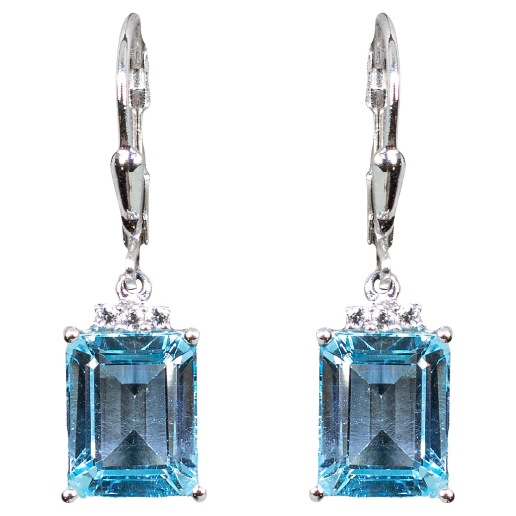 Blue Topaz Earrings With White Topaz 7.88 Carats Sterling Silver