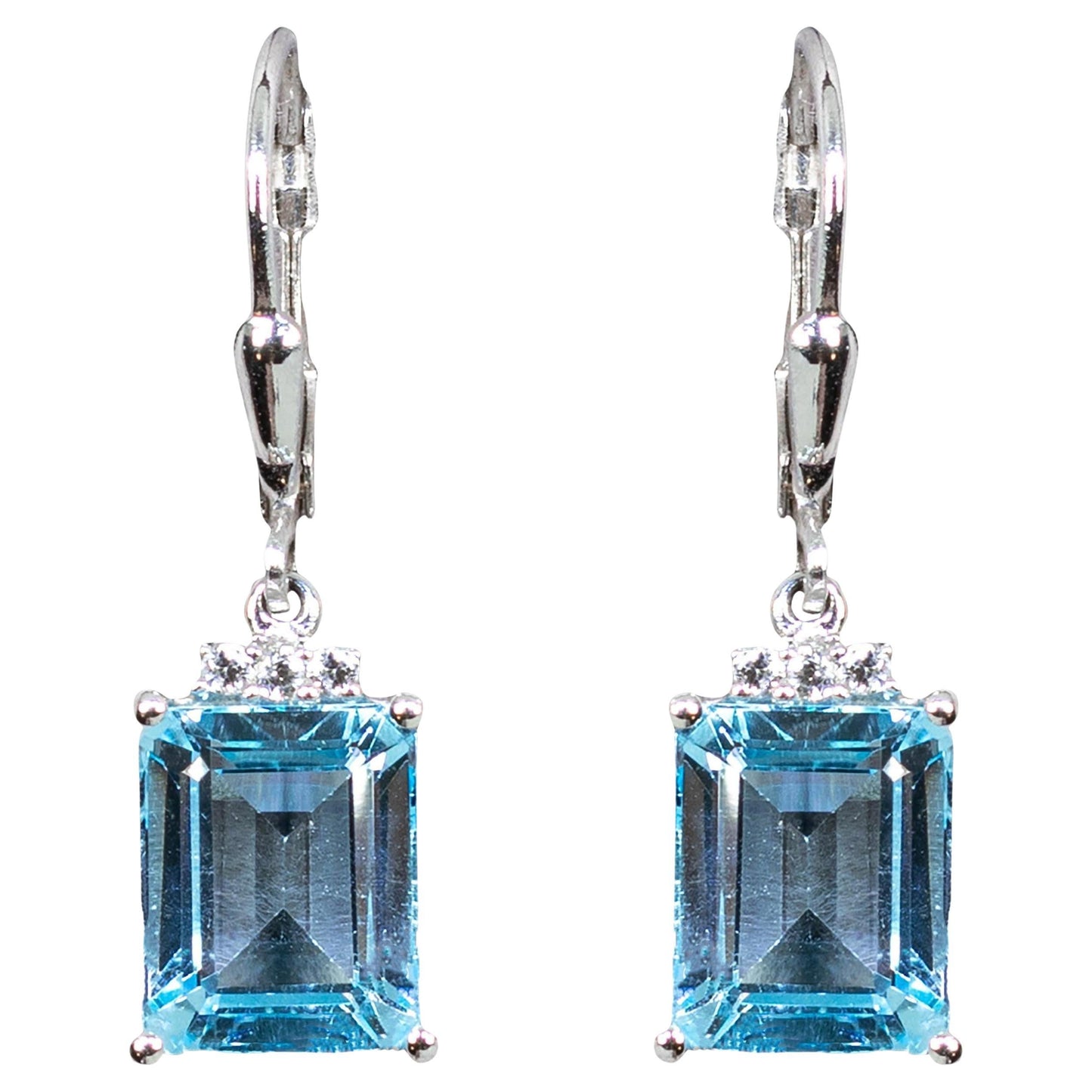 Blue Topaz Earrings With White Topaz 7.88 Carats Sterling Silver
