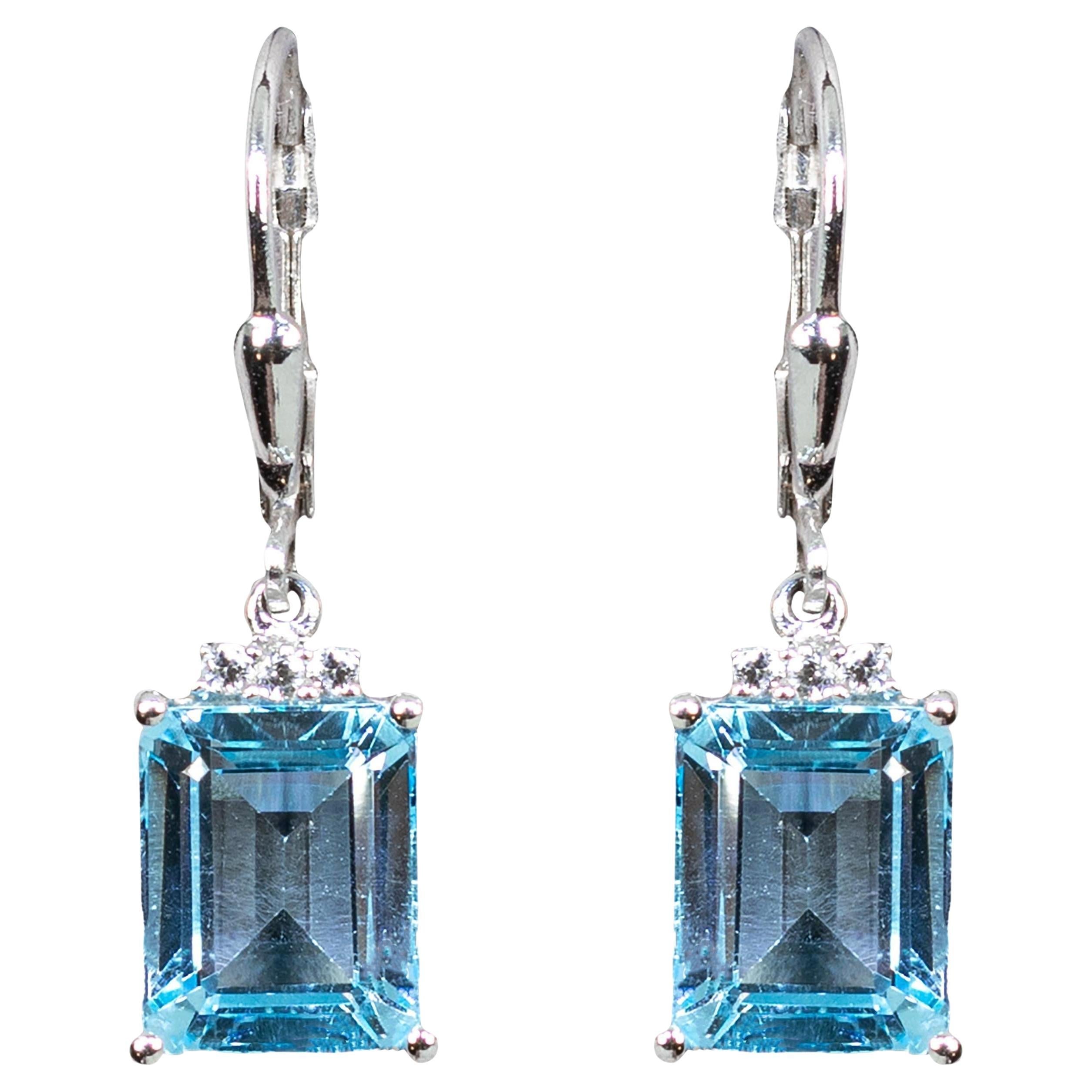 Blue Topaz Earrings With White Topaz 7.88 Carats Sterling Silver