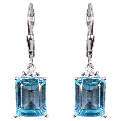 Blue Topaz Earrings With White Topaz 7.88 Carats Sterling Silver