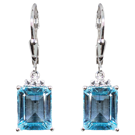 Blue Topaz Earrings With White Topaz 7.88 Carats Sterling Silver