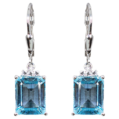 Blue Topaz Dangle Earrings White Topaz 7.9 Carats Sterling Silver