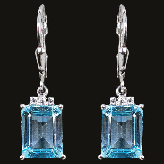 Blue Topaz Dangle Earrings White Topaz 7.9 Carats Sterling Silver