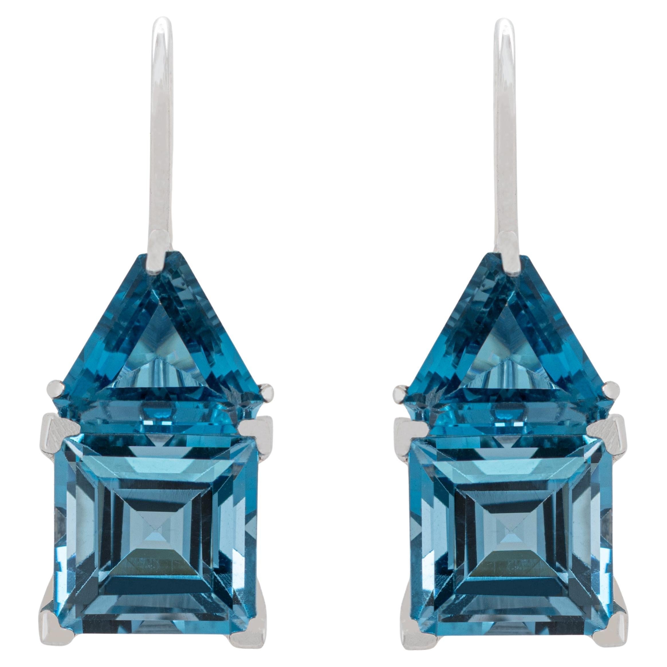 Blue Topaz Earrings 9.71 Carats 18K White Gold
