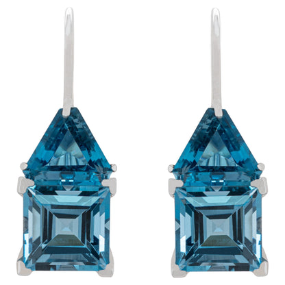 Blue Topaz Earrings 9.71 Carats 18K White Gold