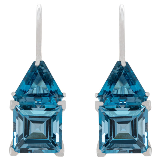 Blue Topaz Earrings 9.71 Carats 18K White Gold