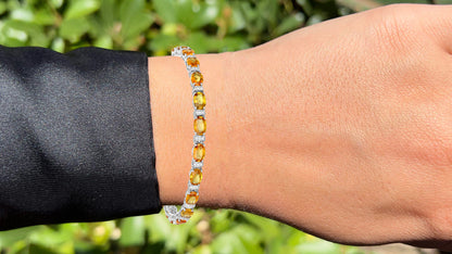 Orange Sapphire Tennis Bracelet Diamond Links 12.3 Carats 14K White Gold