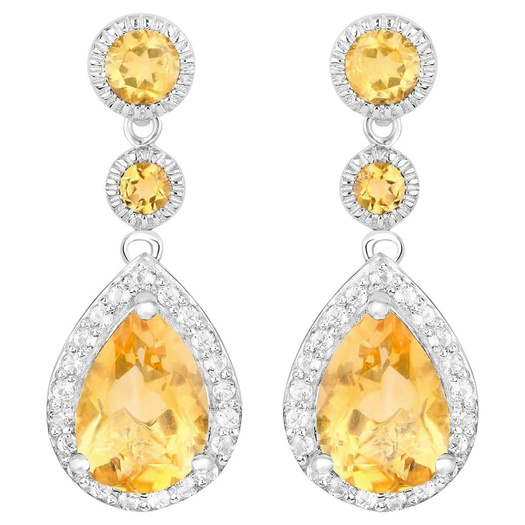Citrine Dangle Earrings With White Topazes 7.06 Carats Total