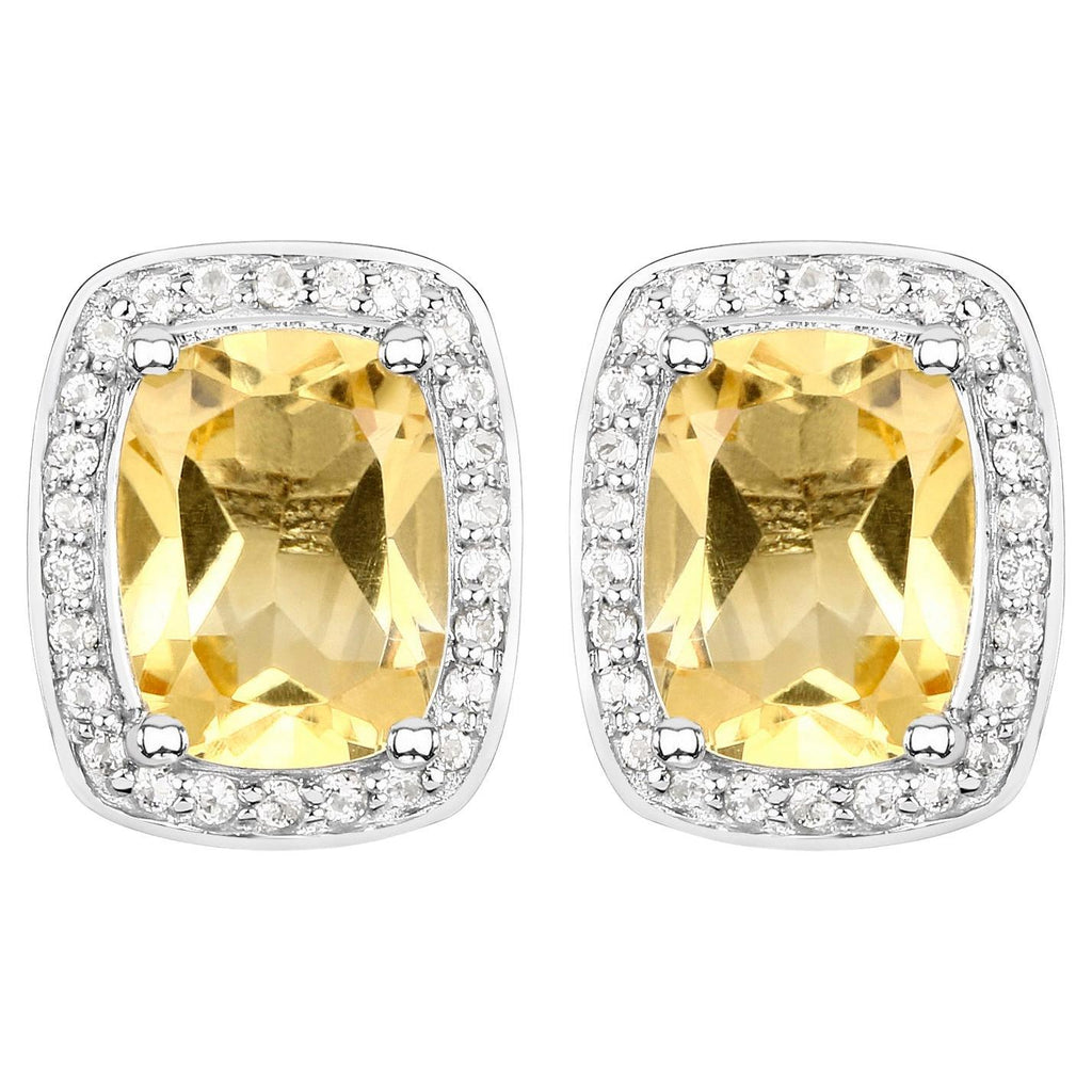 Citrine Earrings Topaz Halo 2.8 Carats Sterling Silver