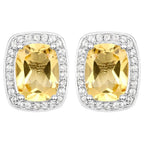 Citrine Earrings Topaz Halo 2.8 Carats Sterling Silver