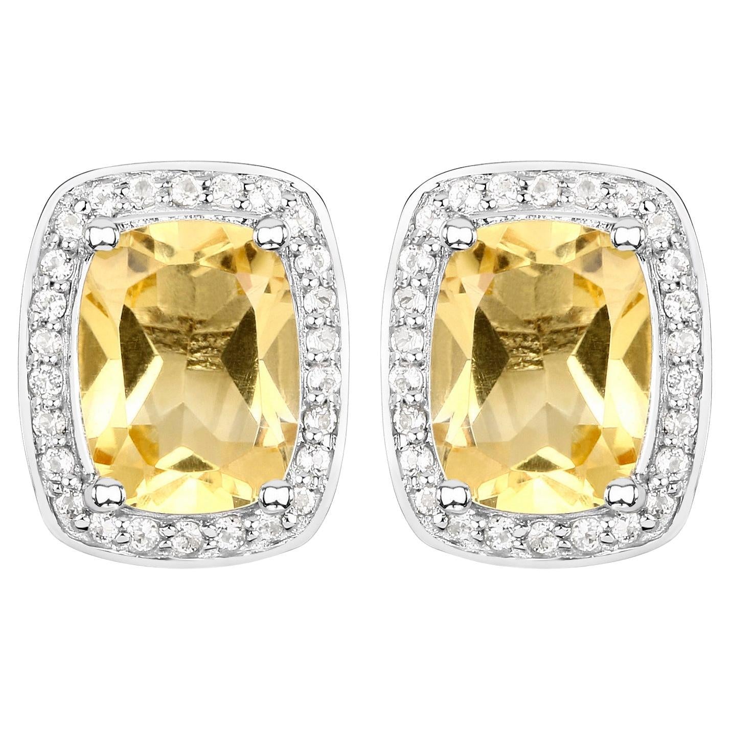 Citrine Earrings Topaz Halo 2.8 Carats Sterling Silver