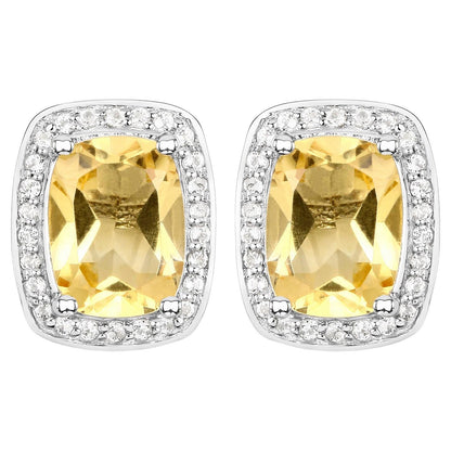 Citrine Earrings Topaz Halo 2.8 Carats Sterling Silver