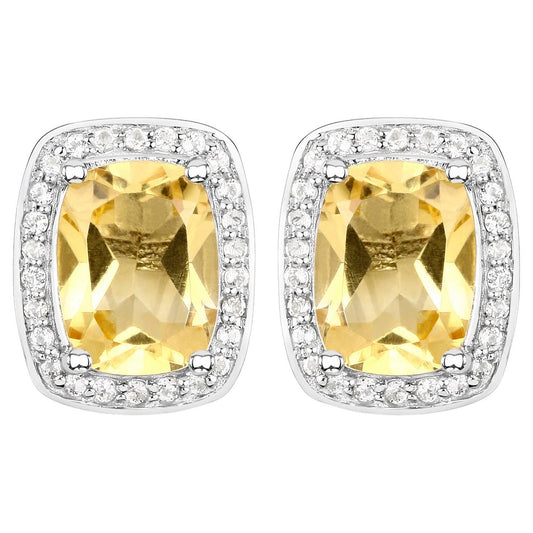 Citrine Earrings Topaz Halo 2.8 Carats Sterling Silver
